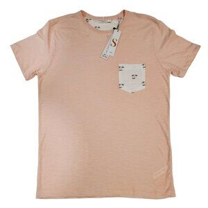 Denim and Flower Mens Pink T-Shirt With Palm Tree Pocket Design Size Medium